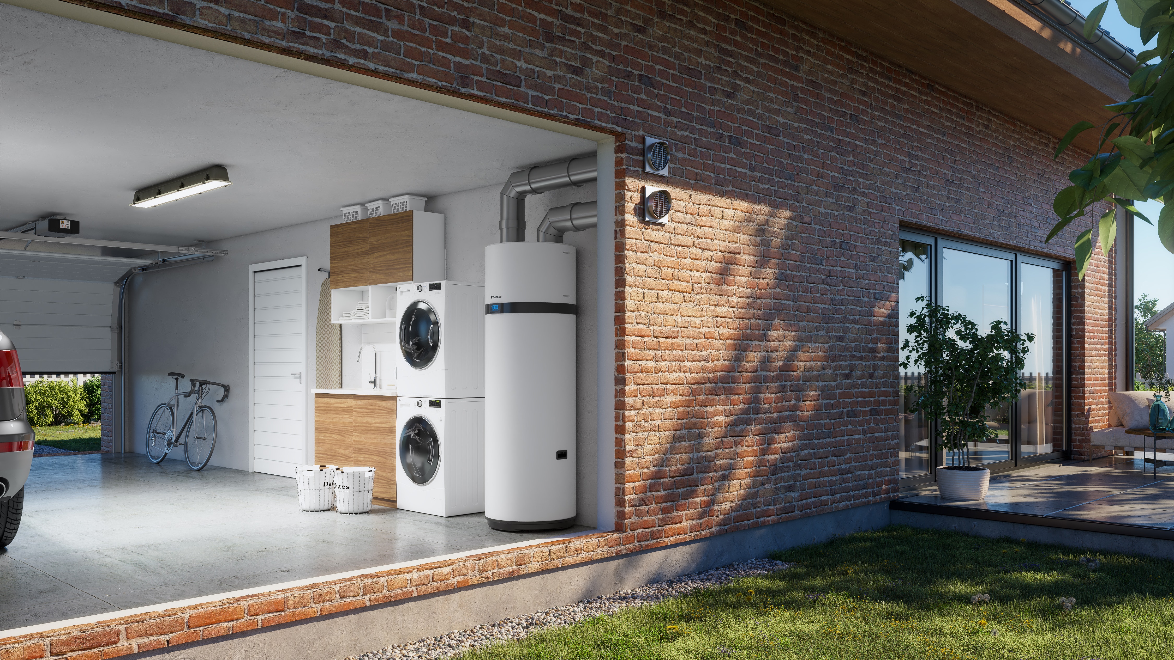 Daikin sanitaire warmwaterboiler geïnstalleerd in wasruimte