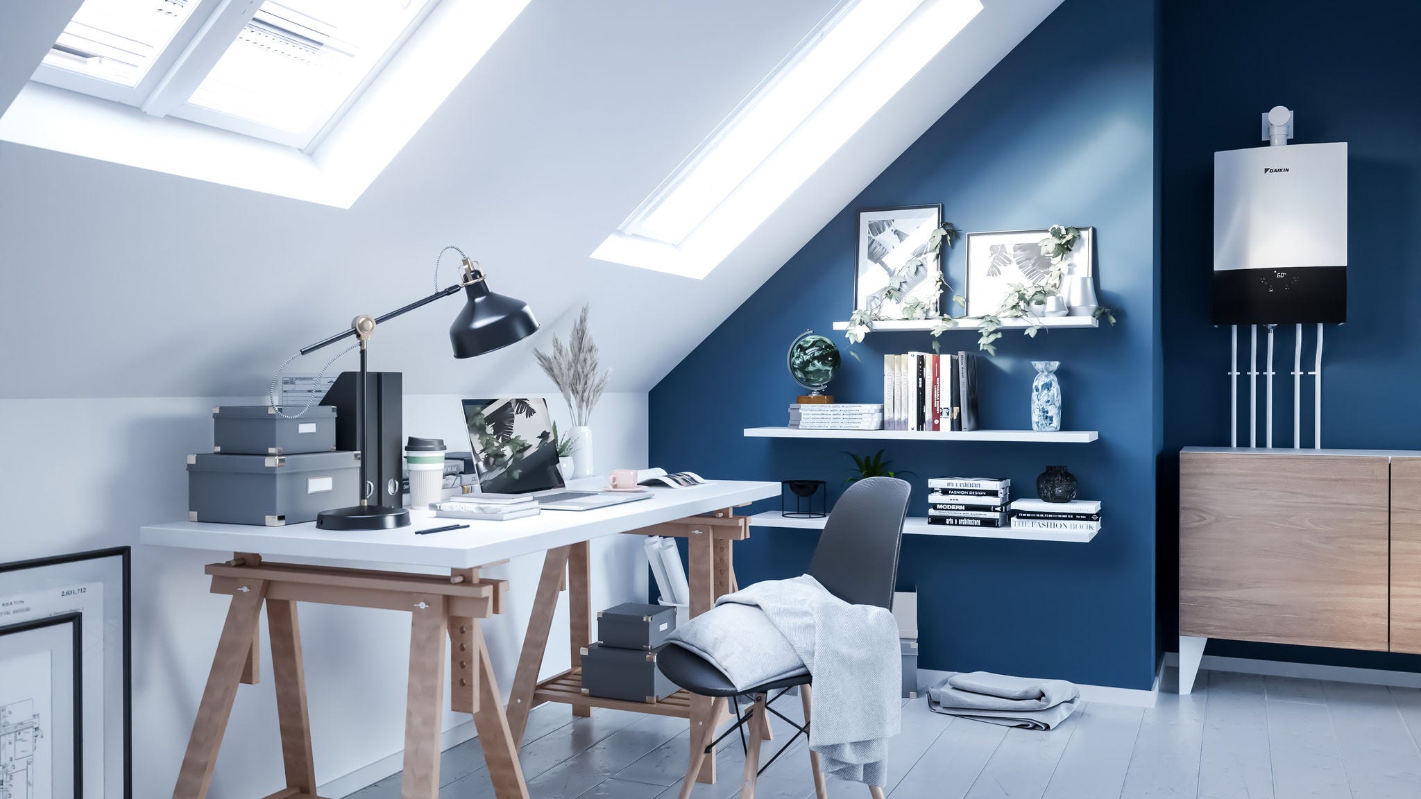 Binnenunit van een condenserende gasketel in een slaapzaal